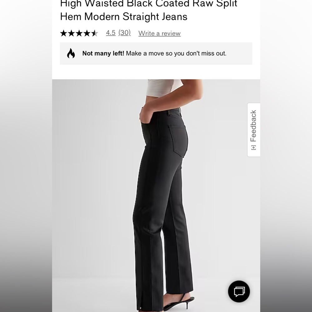 High Waisted Black Coated Raw Split Hem Modern Straight Jeans - 6R - NWT